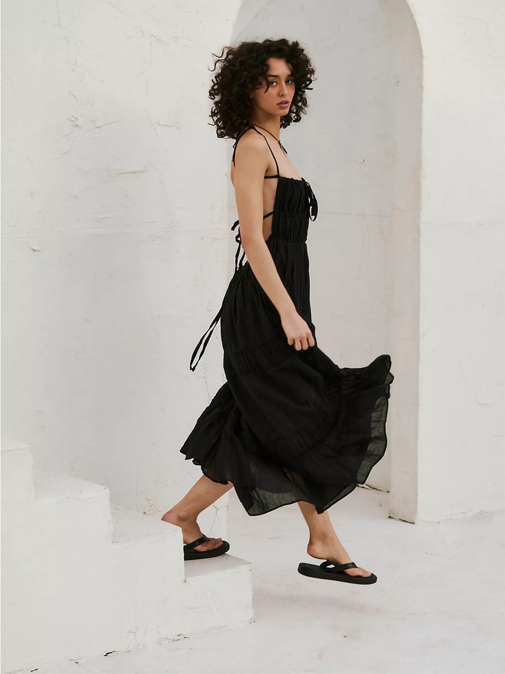 Free People Black Strappy Tiered Midi Dress